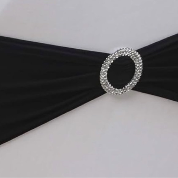 30 Black stretch spandex chair sash with silver sliding buckle - Picture 1 of 5